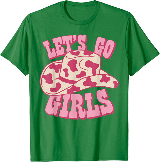 Vintage Cowboy Hat Let's Go Girls' Western Pink Cowgirls , White T-Shirt - T-Shirt | Irish Green