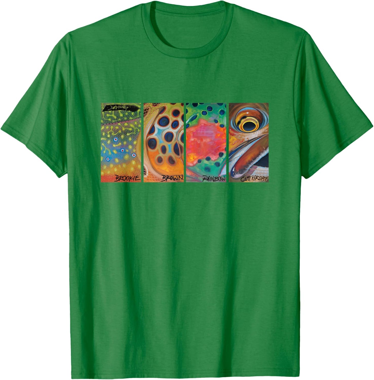 Cutthroat Rainbow Brook Brown Trout Derek DeYoung T-Shirt - T-Shirt | Irish Green