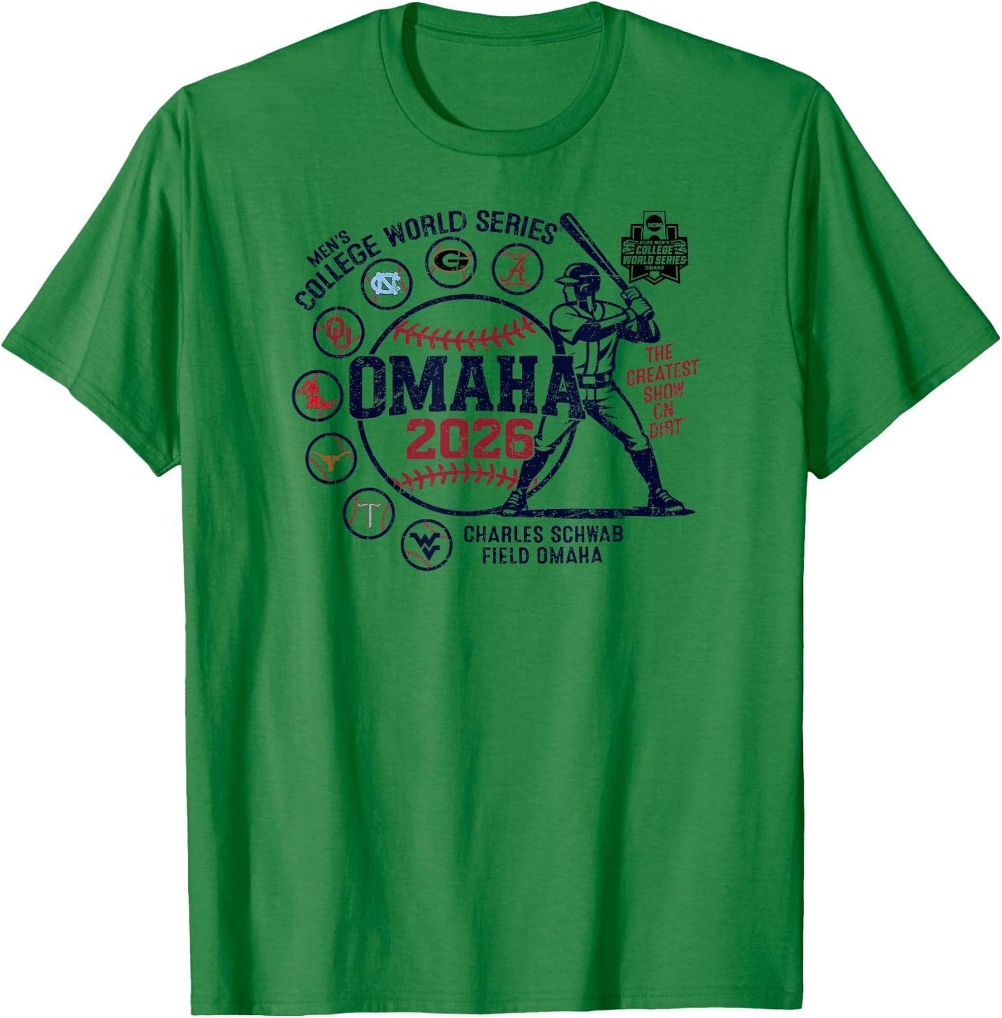 Men's College World Series 2026 NCAA Baseball 8-Team White T-Shirt - T-Shirt | Irish Green