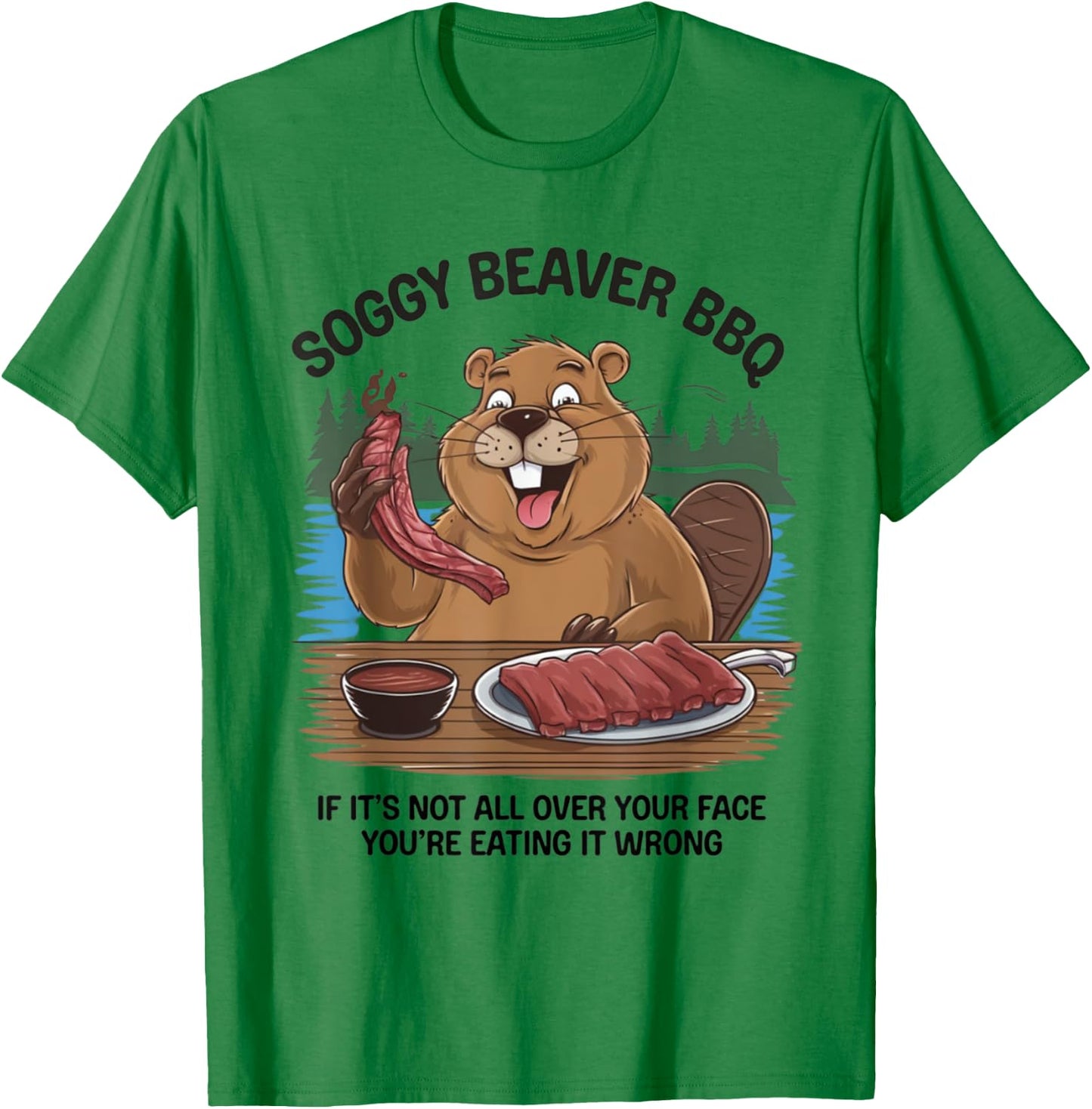 Soggy Beaver Bbq T-Shirt - T-Shirt | Irish Green