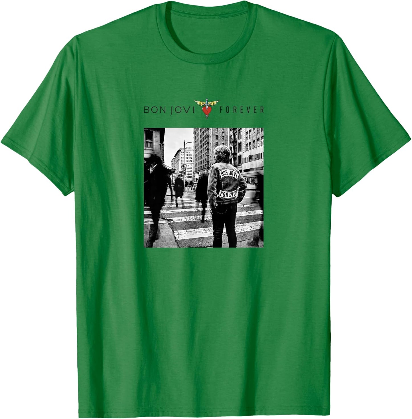 Official Bon Jovi Forever White Cover, white, S T-Shirt - T-Shirt | Irish Green