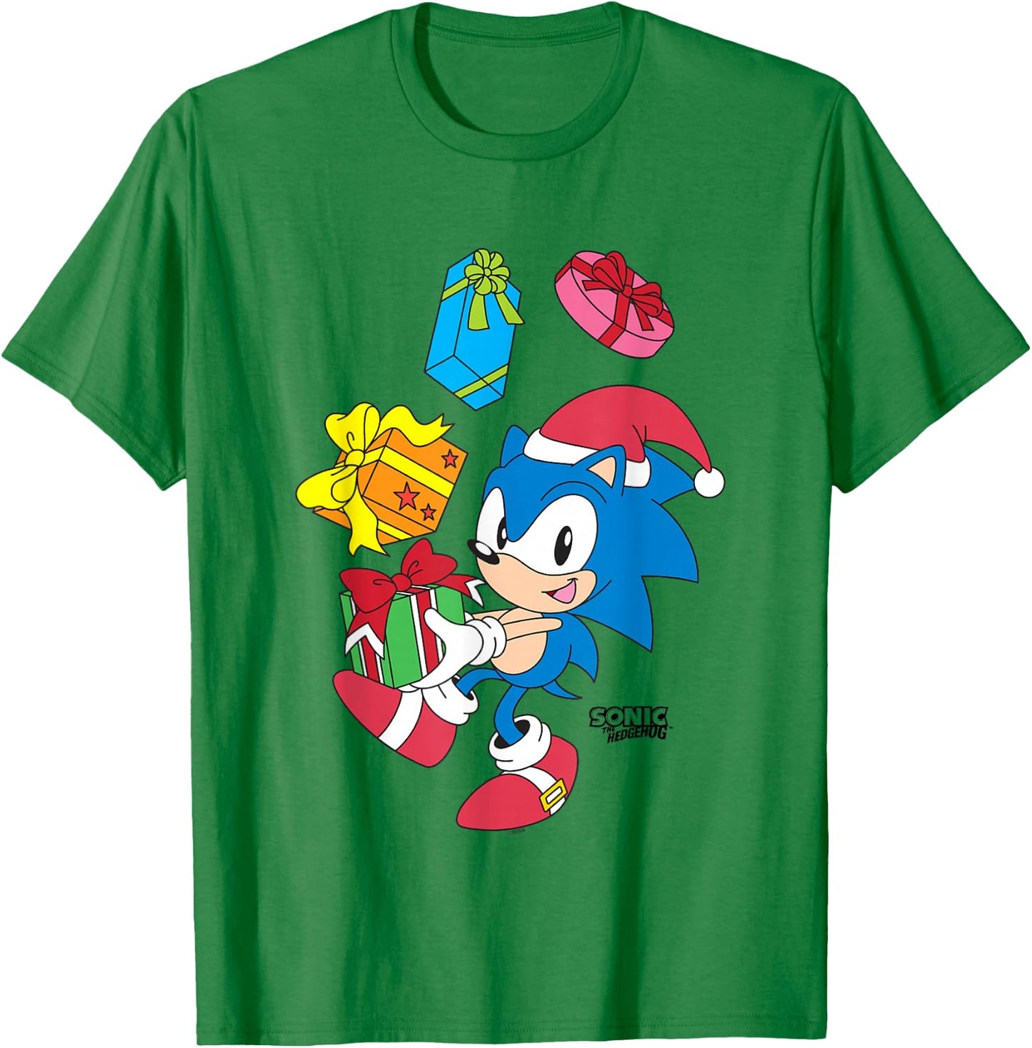 Sonic The Hedgehog Christmas Sonic Juggling Presents T-Shirt - T-Shirt | Irish Green