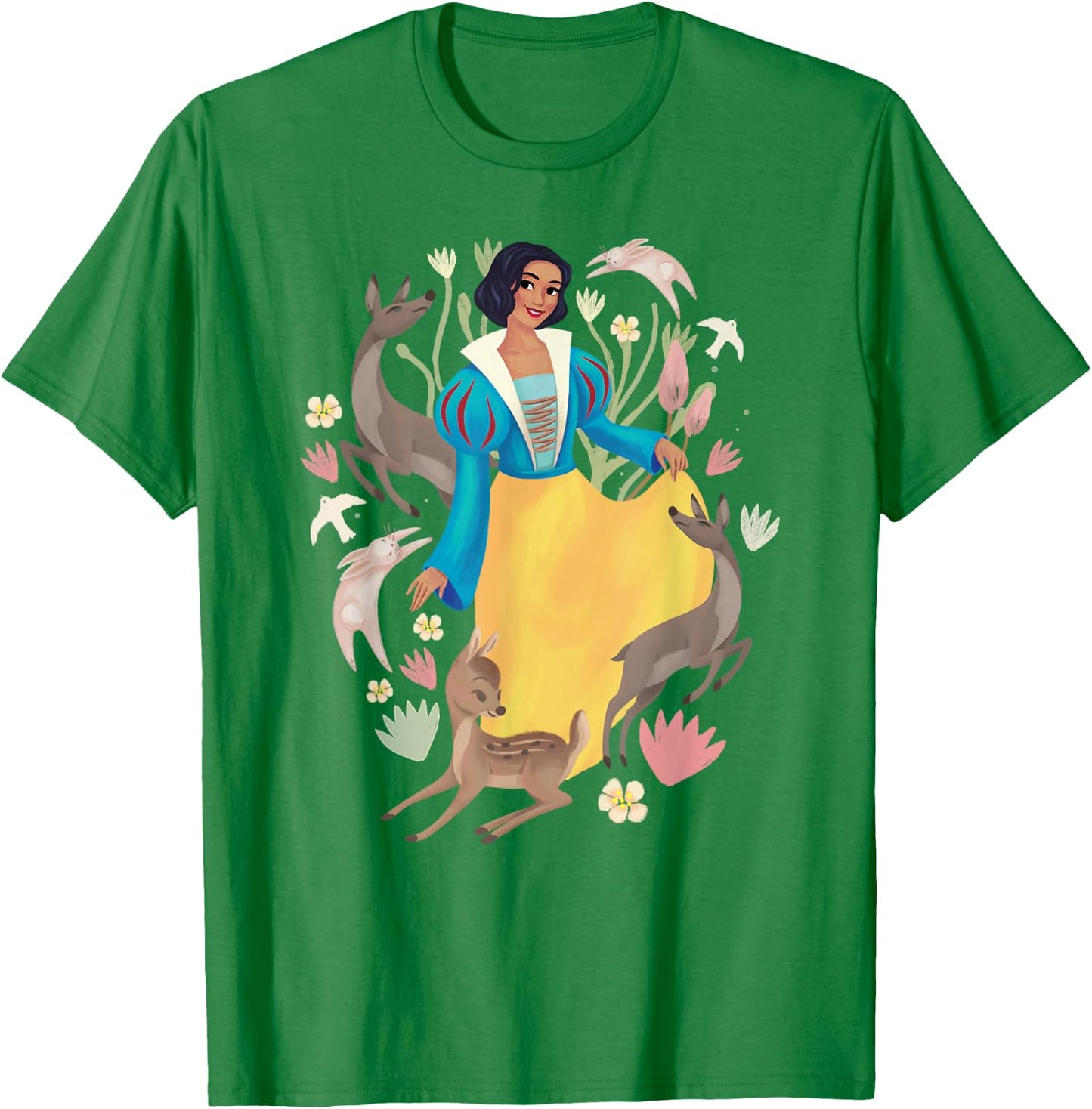 Disney Snow White Posing Among Bunnies And Deer Portrait T-Shirt - T-Shirt | Irish Green