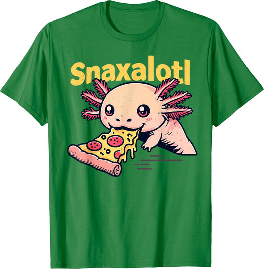 Snaxalotl Funny Axolotl Eating Pizza Snacks Lovers Boys Girl T-Shirt - T-Shirt | Irish Green