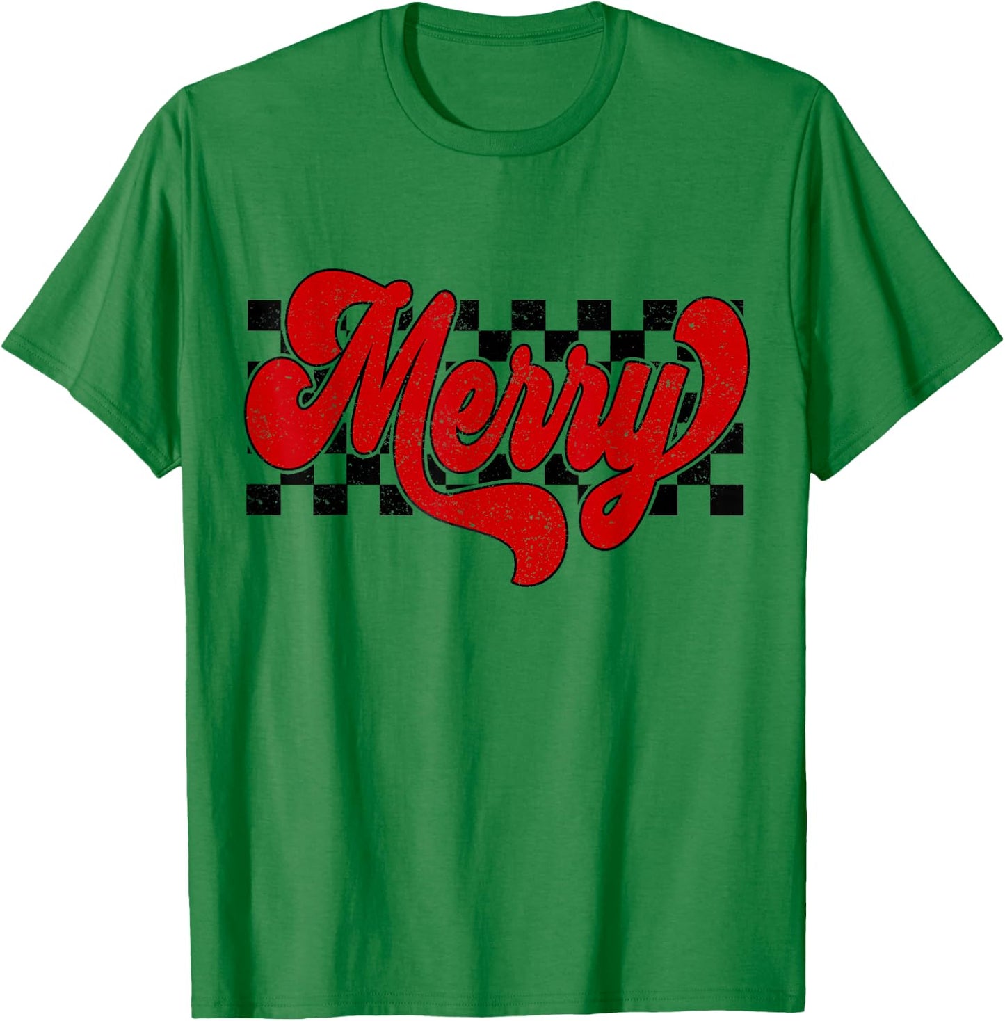 Retro Checkered Merry Christmas Vintage Xmas Gift Men Women T-Shirt - T-Shirt | Irish Green