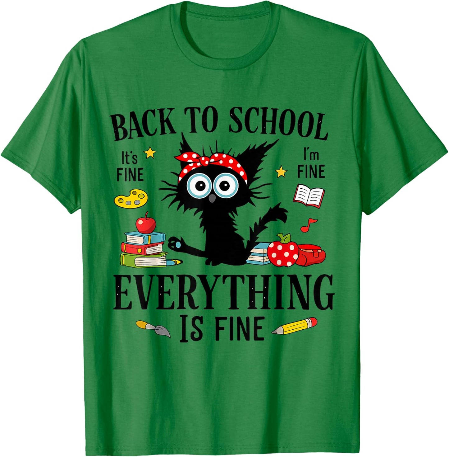 Back to School Frist Day of School Teacher & Kids Funny Cat T-Shirt - T-Shirt | Irish Green