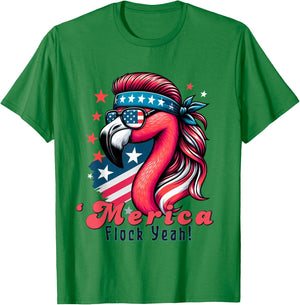Merica Flock Yeah Funny Flamingo Mullet 4th of July Usa Flag T-Shirt - T-Shirt | Irish Green