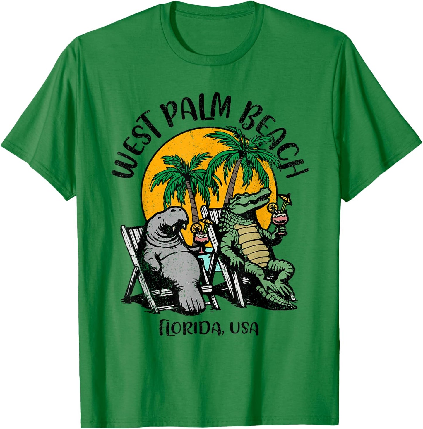 West Palm Beach Florida USA Funny Manatee Alligator Design T-Shirt - T-Shirt | Irish Green