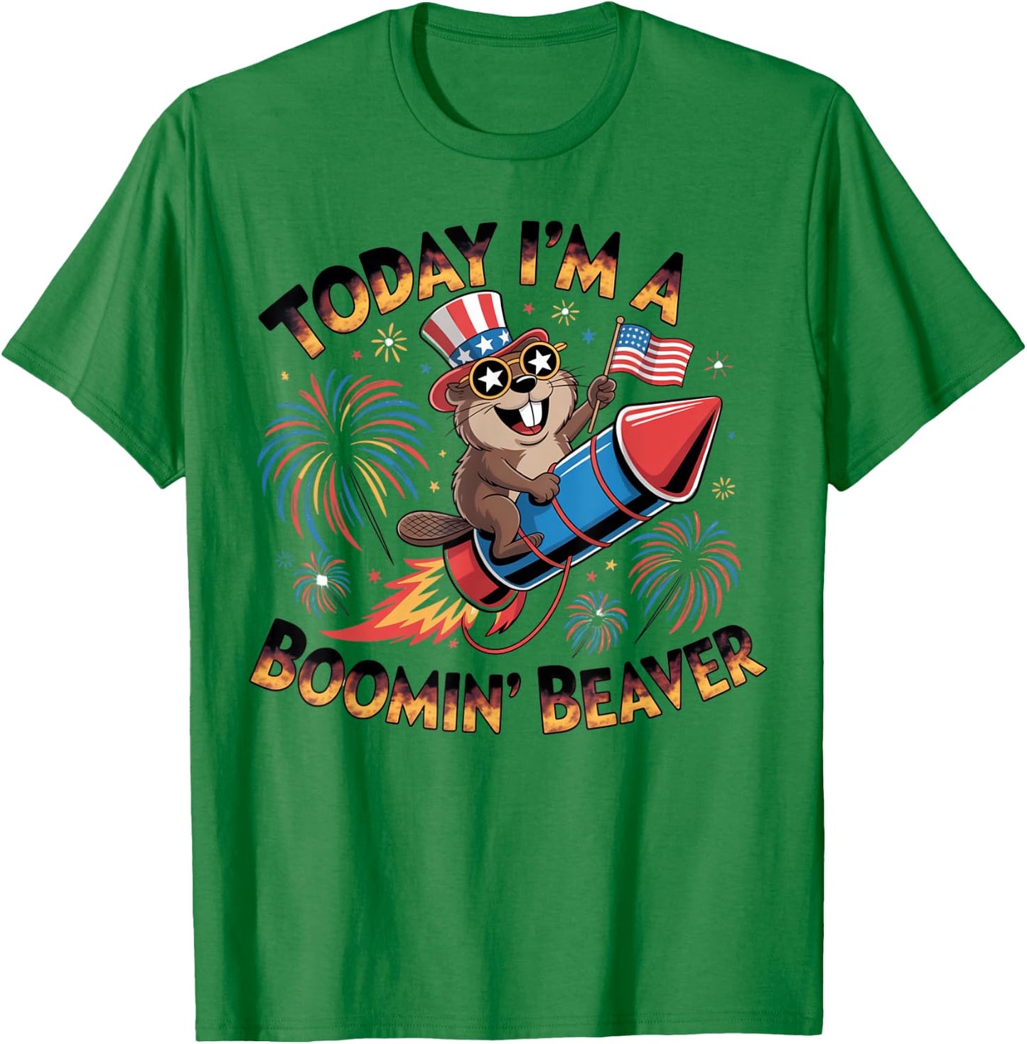 Funny 4th of July Boomin' Beaver Fireworks Patriotic USA T-Shirt - T-Shirt | Irish Green