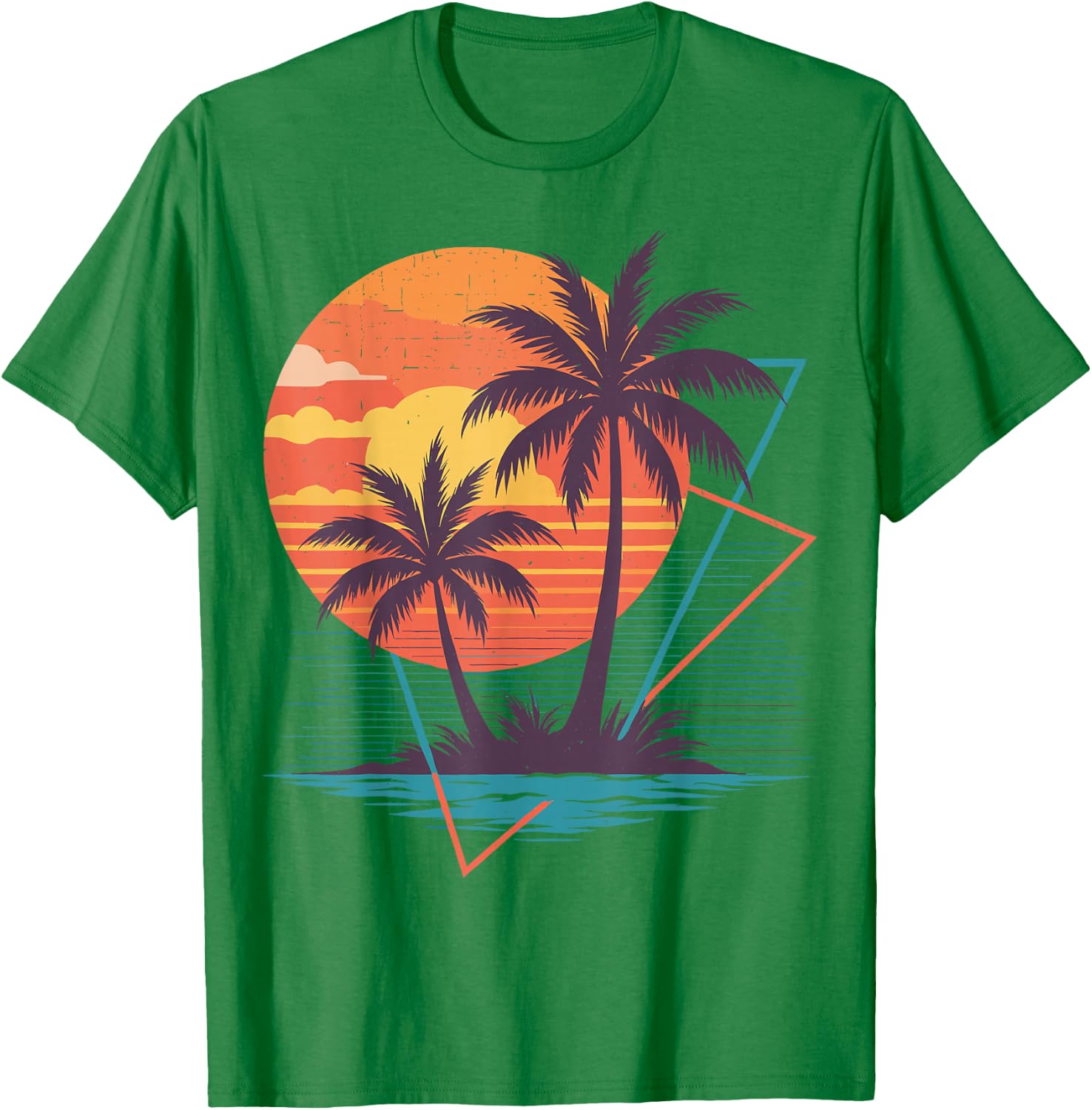 Plage Palmier Coucher de Soleil Graphique Vacances d'été tropicales T-Shirt - T-Shirt | Irish Green