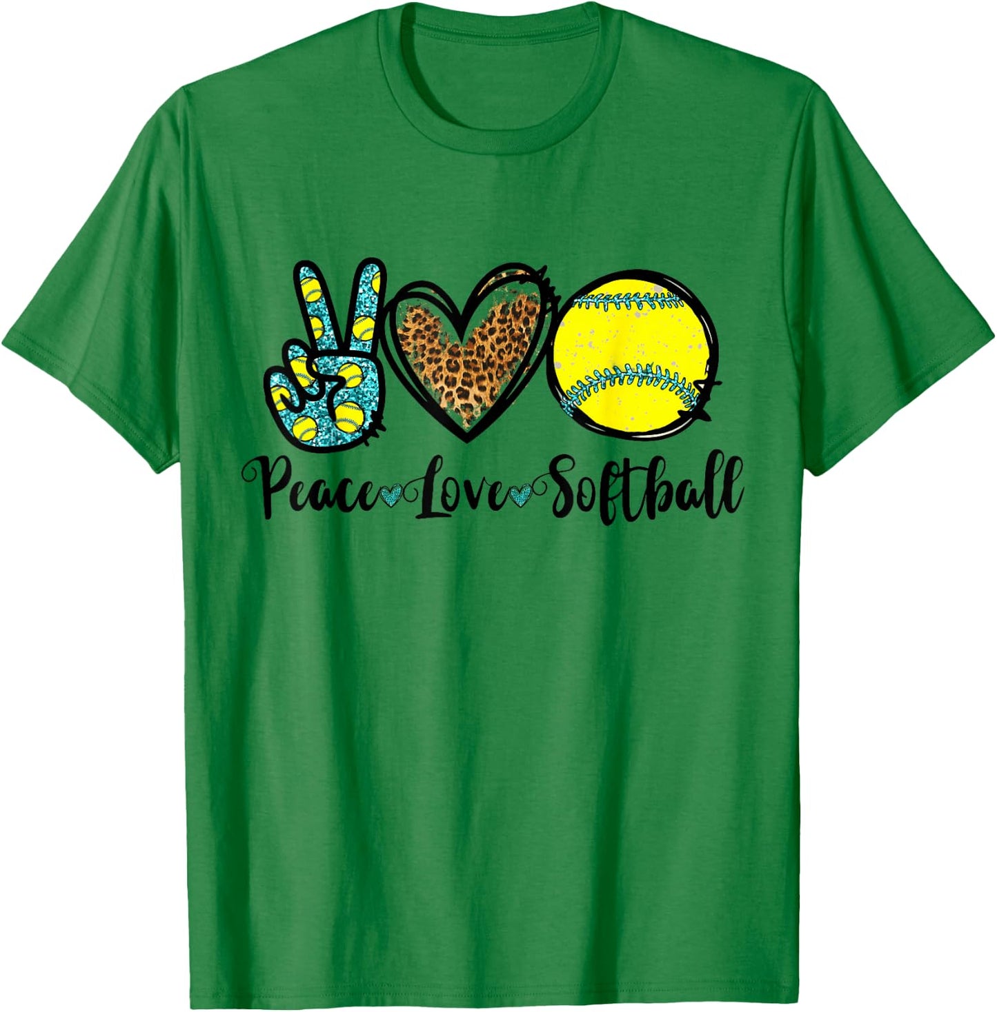 Peace Love Softball for Teen Girls Cute Leopard Softball T-Shirt - T-Shirt | Irish Green