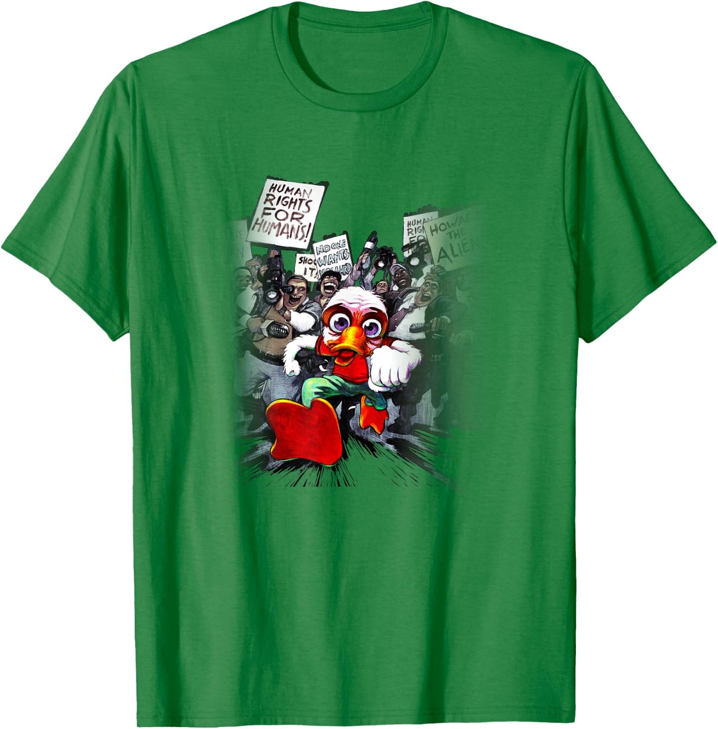 Marvel Comics Retro Classic Howard The Duck Escaping Crowd T-Shirt - T-Shirt | Irish Green
