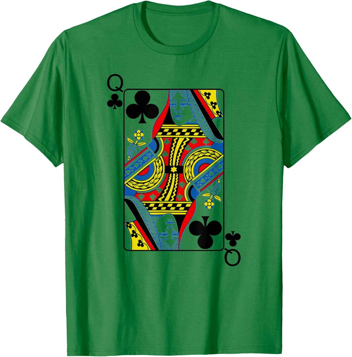 Queen Clubs Playing Cards Poker T-Shirt - T-Shirt | Irish Green