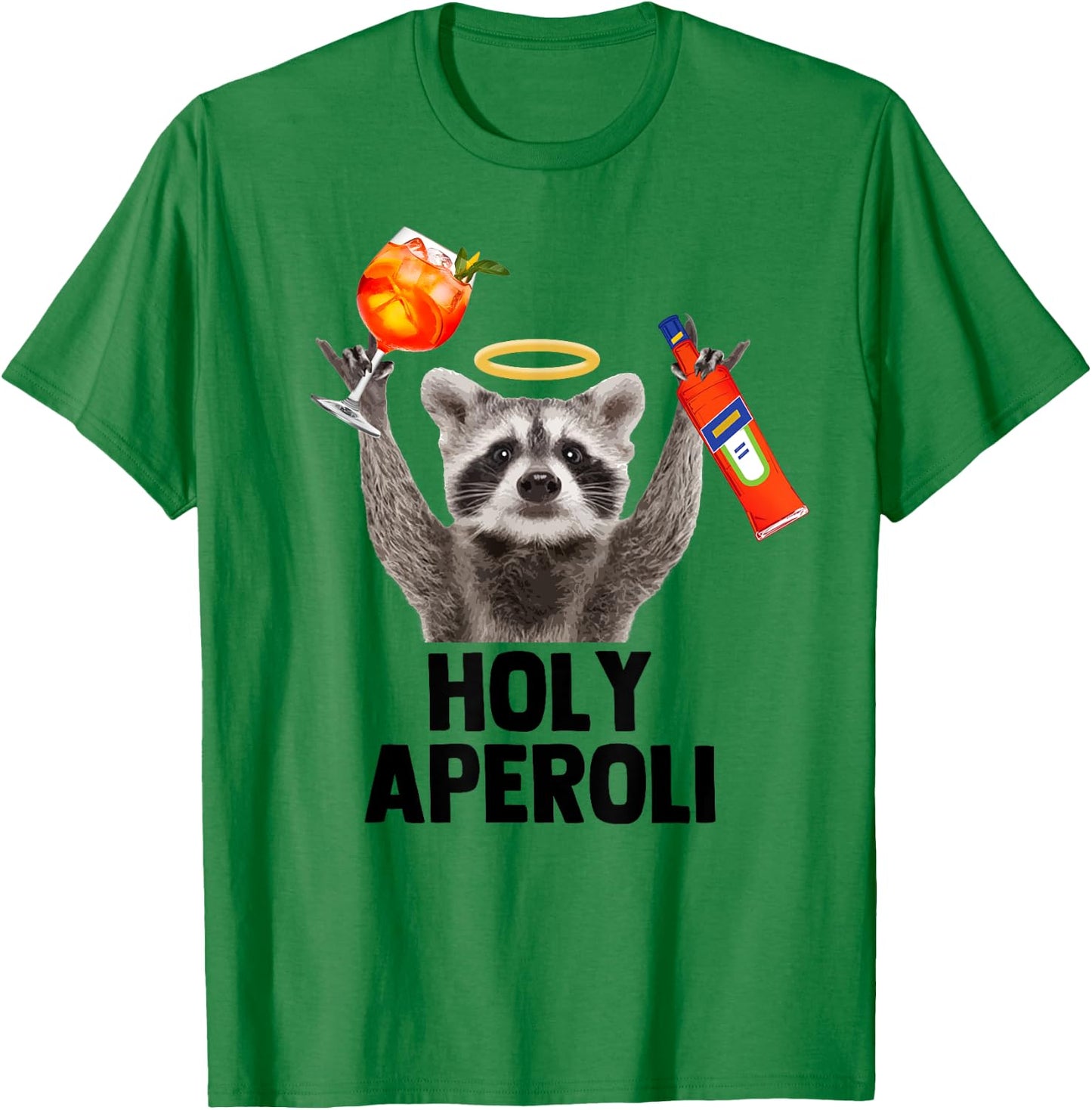 HOLY APEROLI X Raccoon Meme Racoon X Aperoly Pedro Spritz , White T-Shirt - T-Shirt | Irish Green