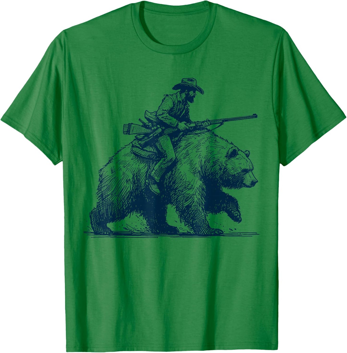 Funny Lumberjack Cowboy Riding on a Bear T-Shirt - T-Shirt | Irish Green