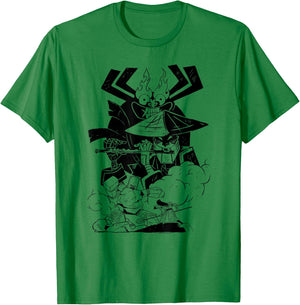 Samurai Jack Aku Scaramouche Battle T-Shirt - T-Shirt | Irish Green