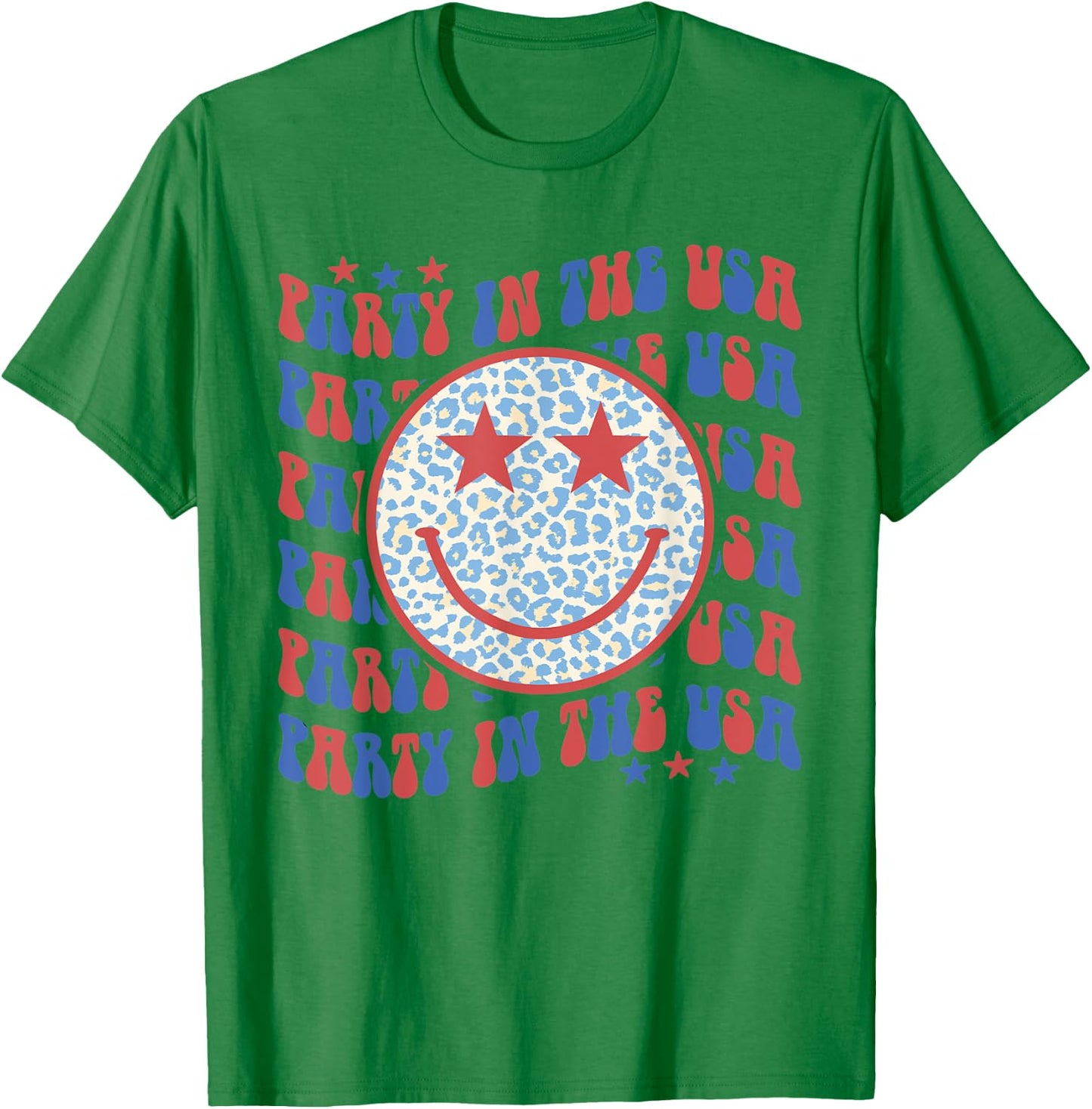 Party In The USA Happy Face Leopard Pattern 4th Of July T-Shirt - T-Shirt | Irish Green