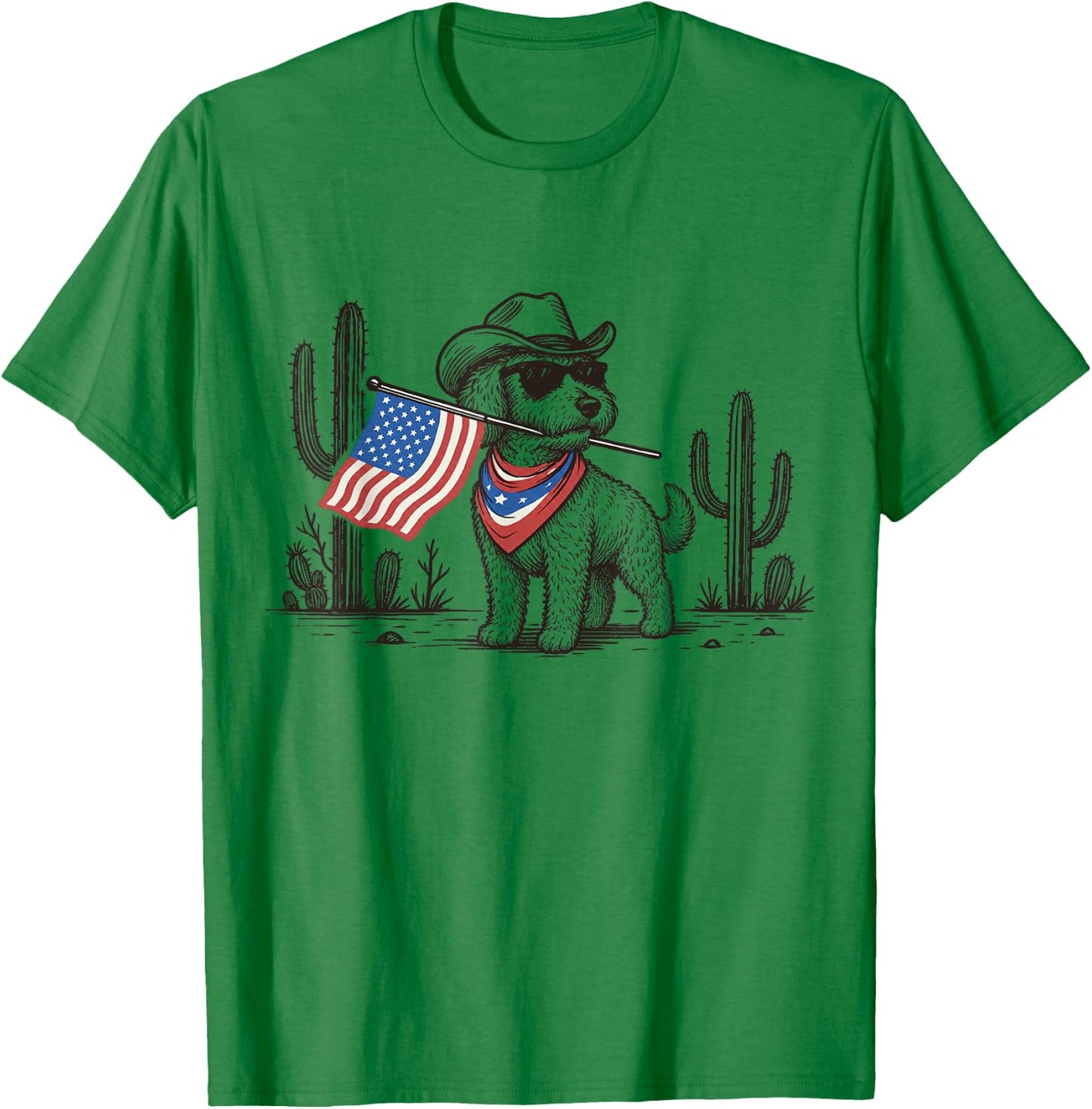 Patriotic Goldendoodle Western Cowboy American Flag T-Shirt - T-Shirt | Irish Green