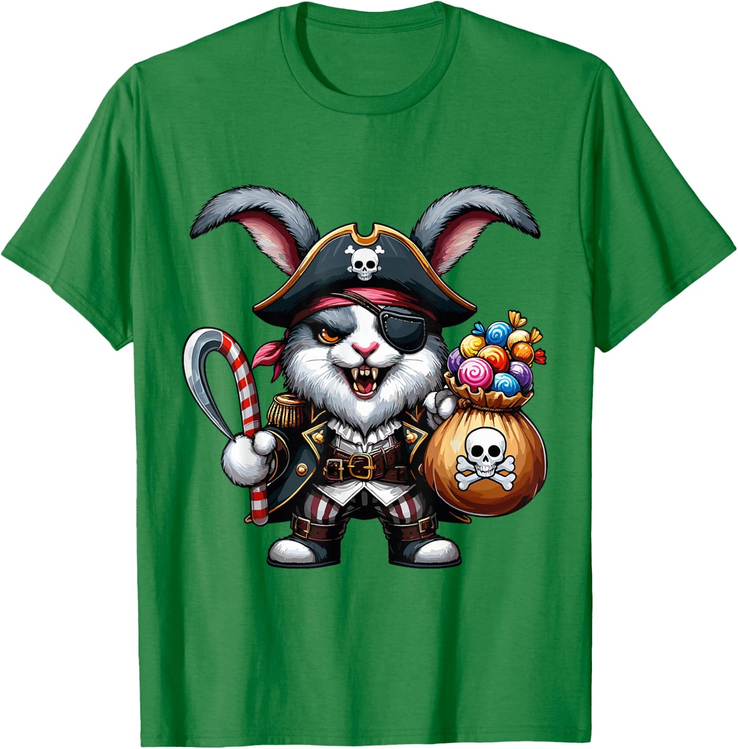 Halloween Rabbit Pirate Eye Patch Candy Bag Treasure Spooky T-Shirt - T-Shirt | Irish Green