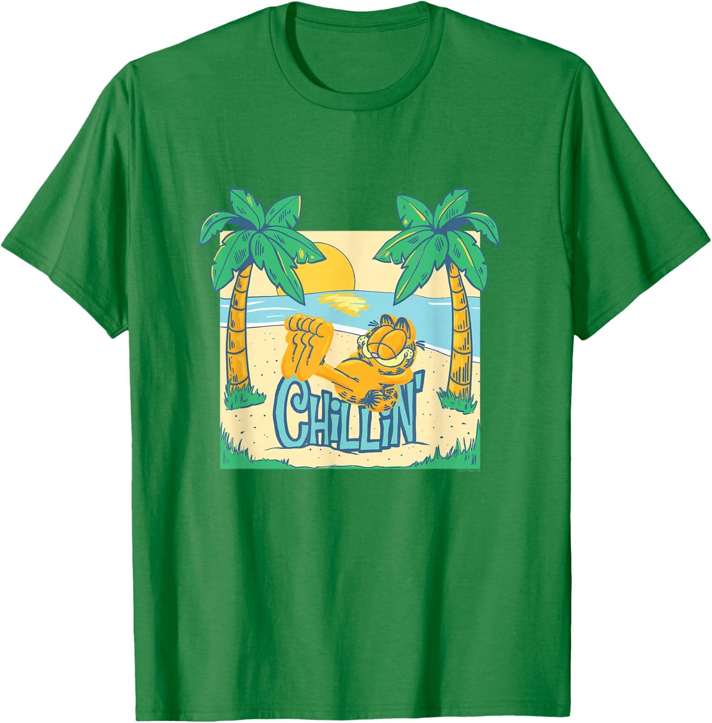 Garfield Chillin' at the Beach Summertime Cartoon Cat T-Shirt - T-Shirt | Irish Green