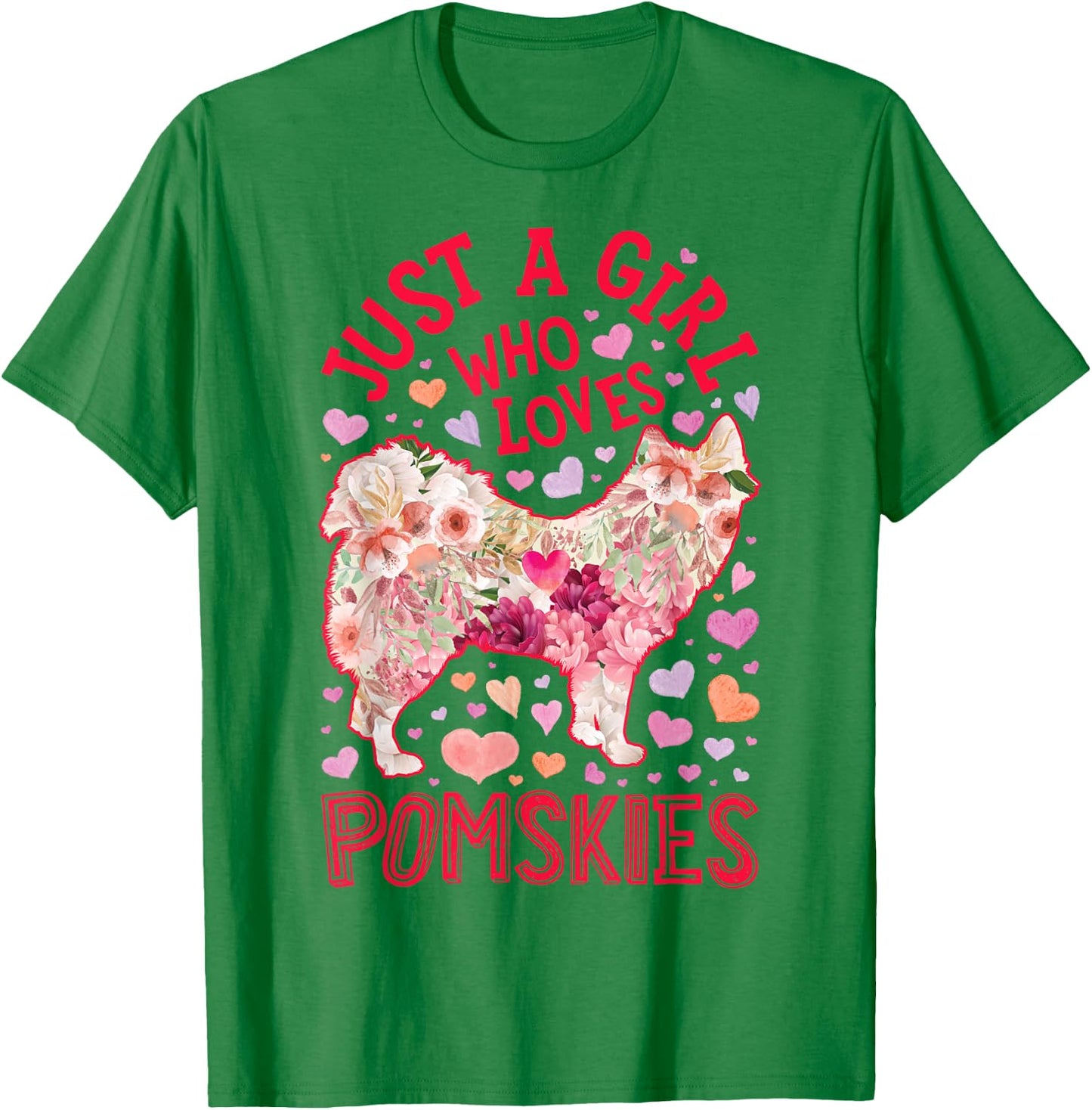 Pomsky Just A Girl Who Loves Pomskies Dog Flower Cute Floral T-Shirt - T-Shirt | Irish Green