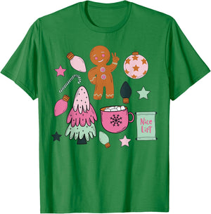 Groovy Merry Christmas Gingerbread Man Peace Sign Pastel T-Shirt - T-Shirt | Irish Green