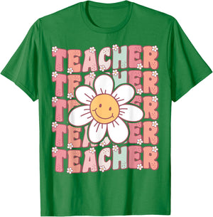 Groovy Teacher Cute 70s Daisy Flower Retro Back to School T-Shirt - T-Shirt | Irish Green