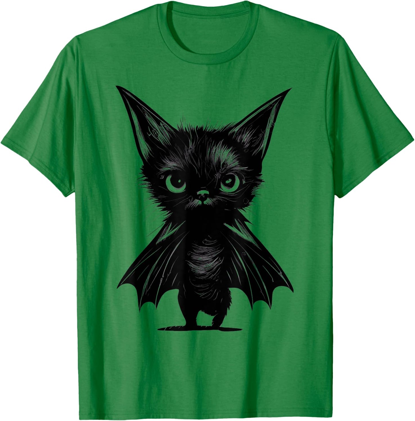Halloween Grumpy Black Kitten in Bat Costume T-Shirt - T-Shirt | Irish Green
