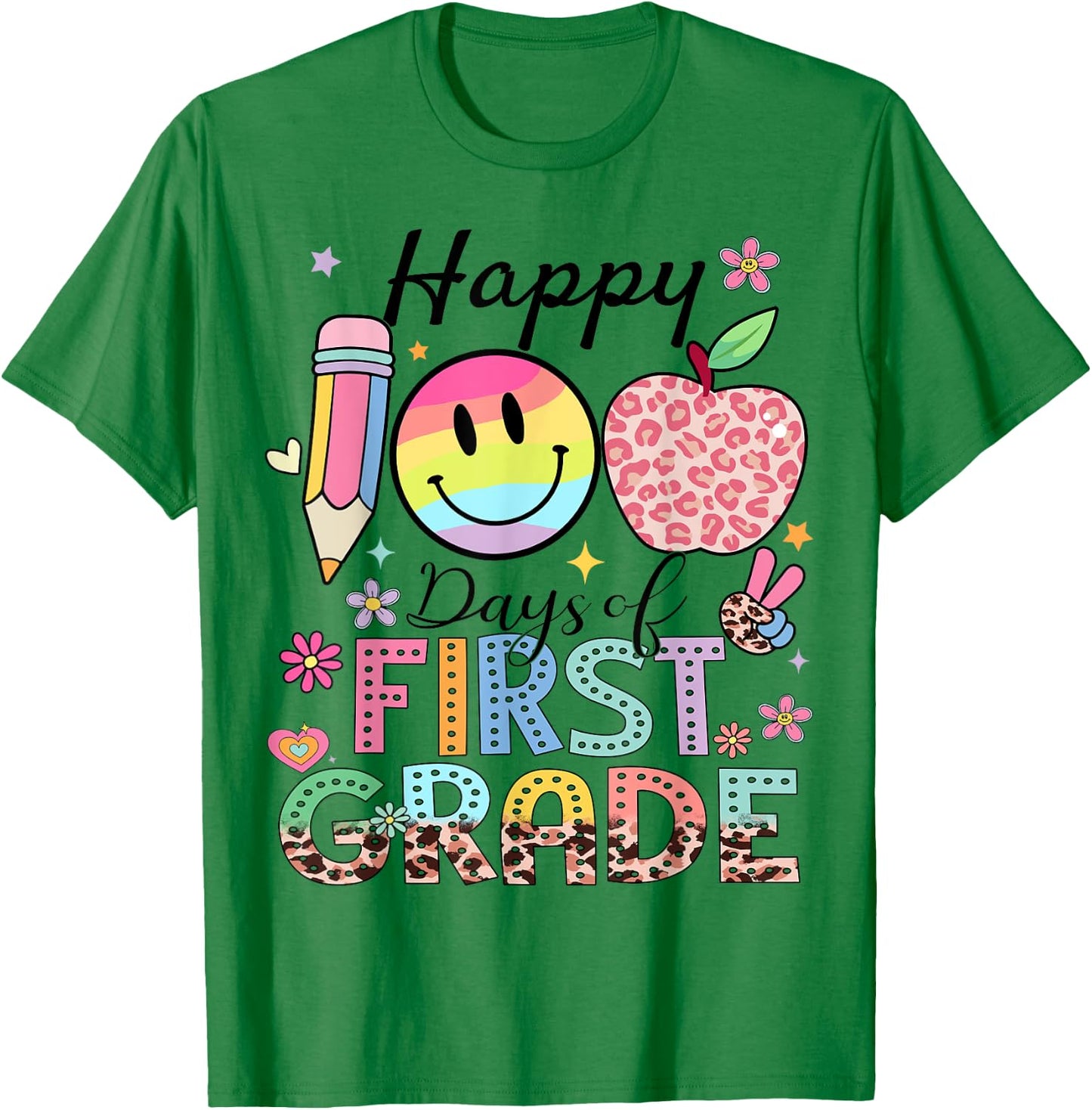Happy 100 Days 1st Grade Kids Boys Girls 100 Days Smarter T-Shirt - T-Shirt | Irish Green
