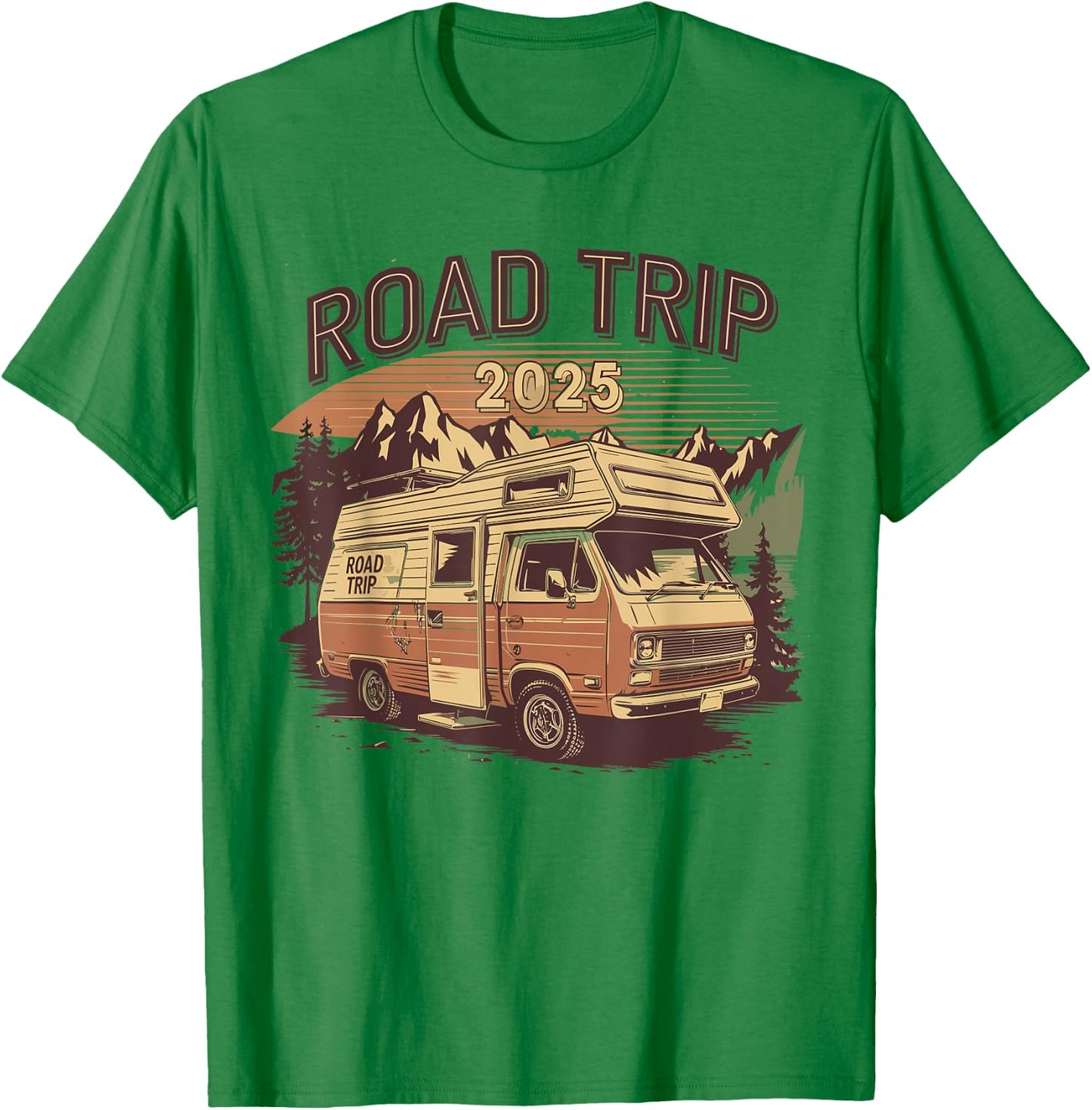 Gift Road Trip 2025 In Camper or Van Retro Vintage Family , white, S T-Shirt - T-Shirt | Irish Green