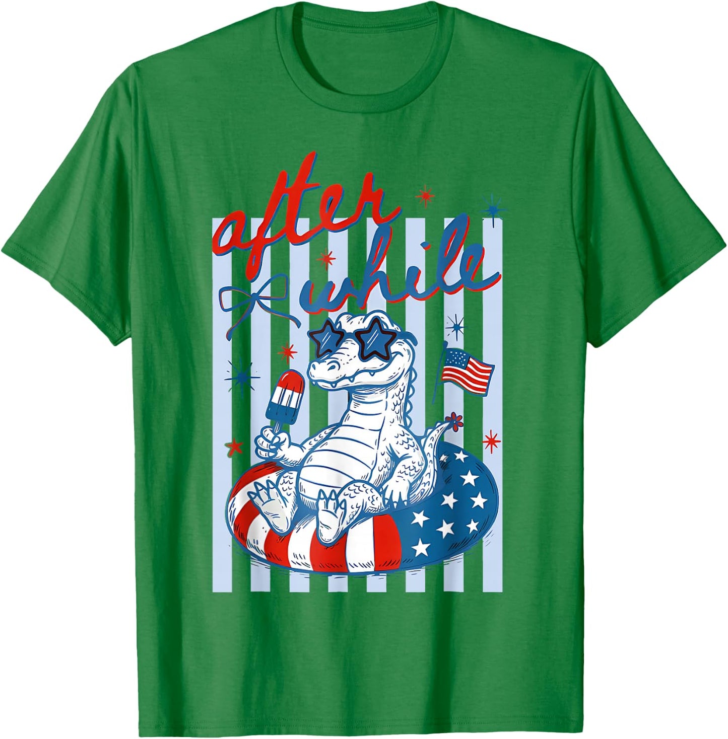 After While 4th of July Crocodile Patriotic Summer Vacation T-Shirt - T-Shirt | Irish Green