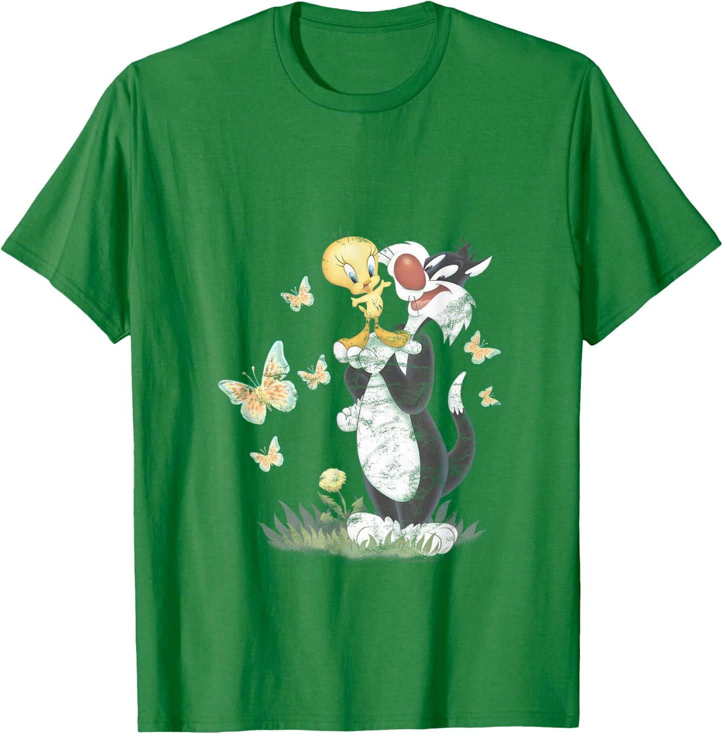 Looney Tunes Sylvester & Tweety Bird Butterfly Distressed T-Shirt - T-Shirt | Irish Green