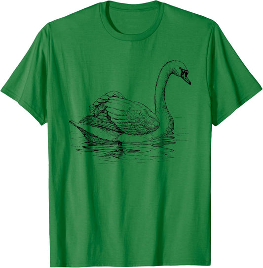Vintage Illustration of a Swan T-Shirt - T-Shirt | Irish Green