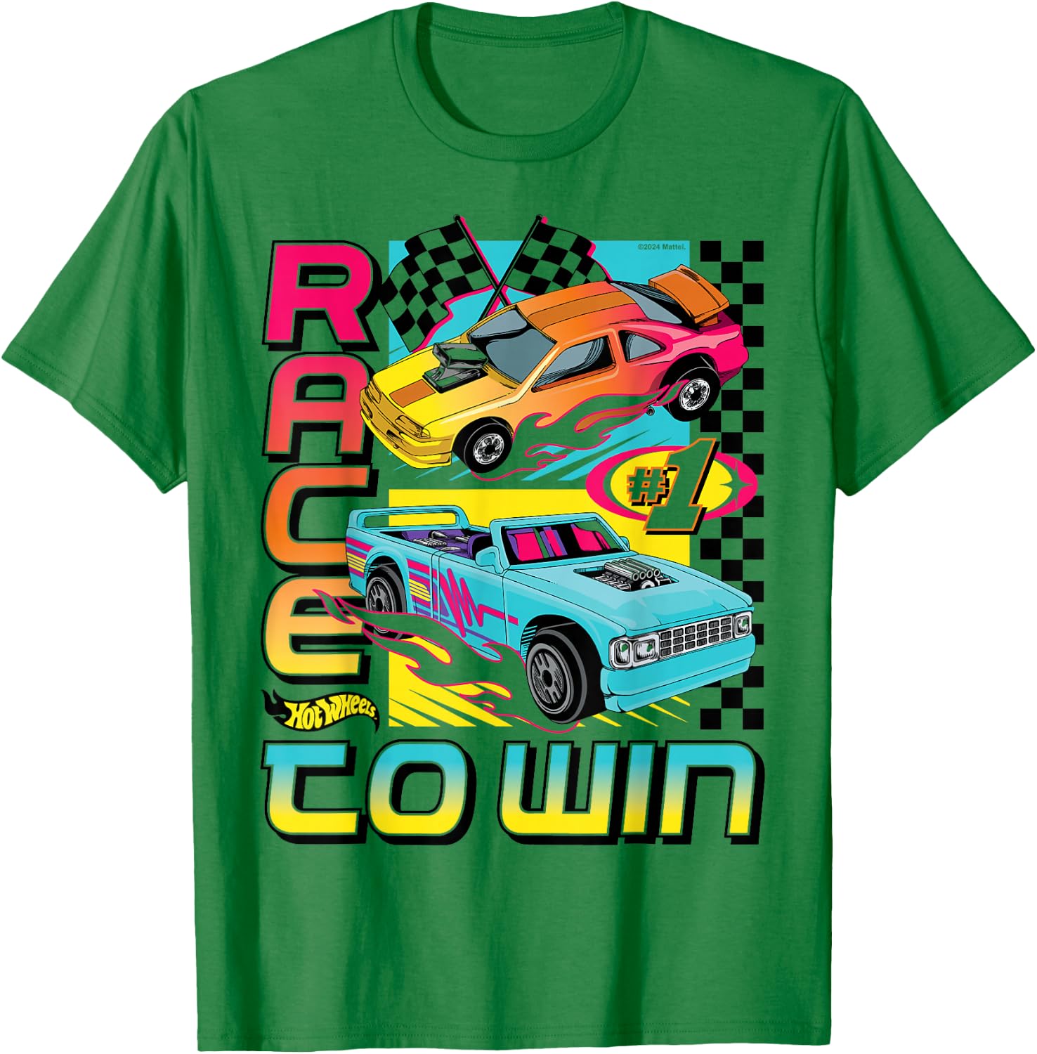 Hot Wheels — Rennen um den Sieg in flammenden Autos T-Shirt - T-Shirt | Irish Green