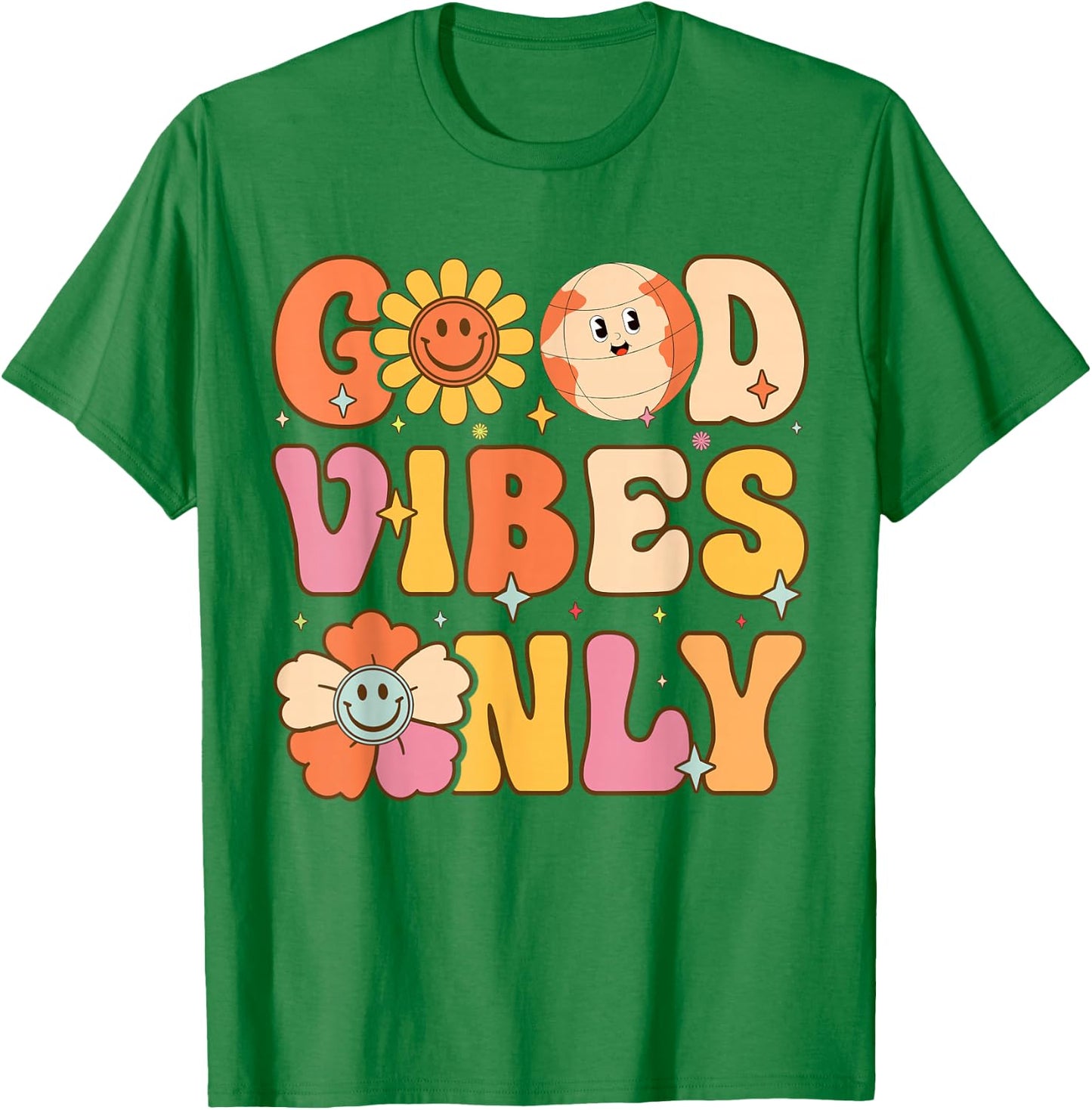 Good Vibes Only Peace Love 60s 70s Tie Dye Groovy Hippie T-Shirt - T-Shirt | Irish Green