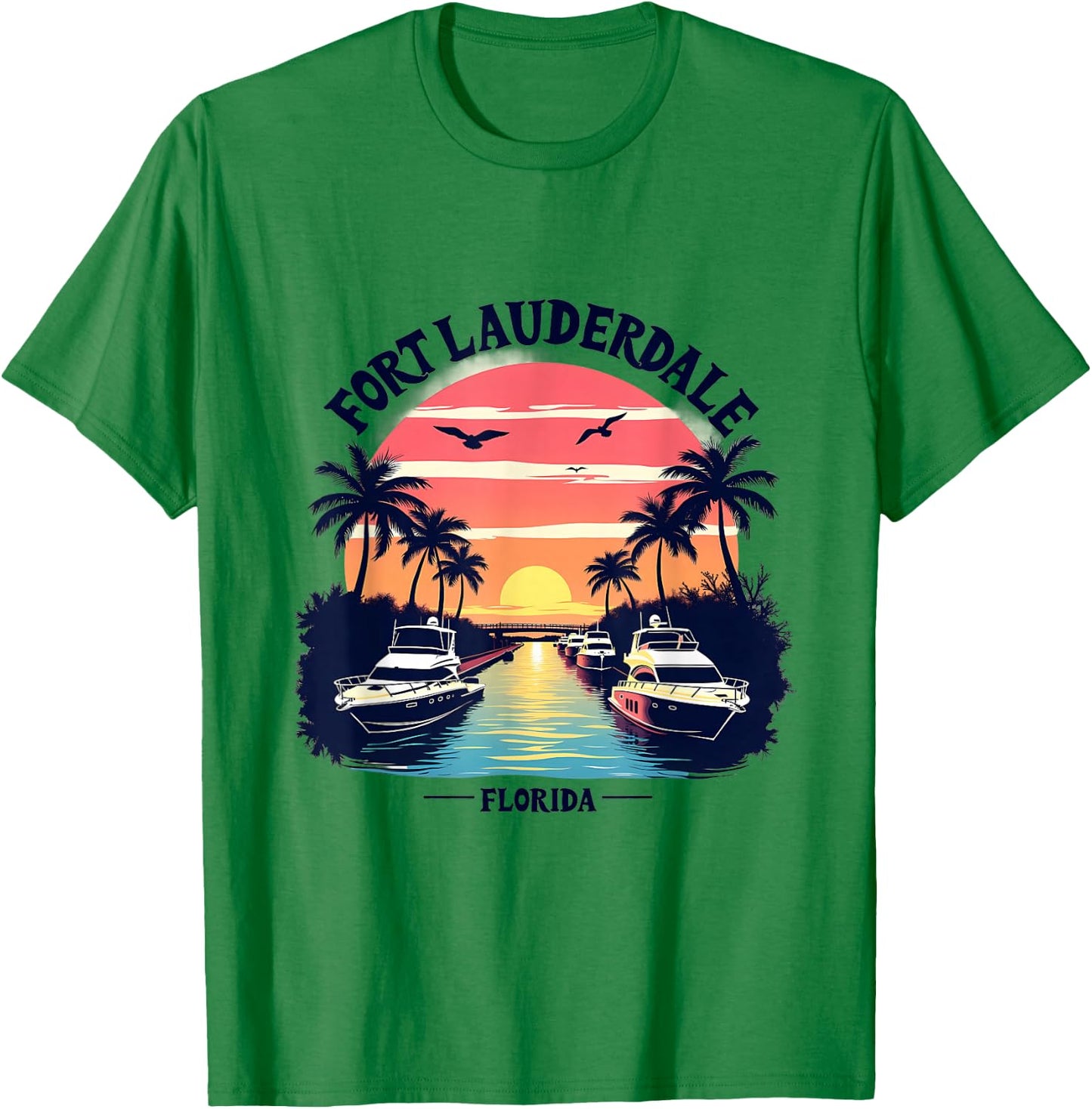 Fort Lauderdale Florida Sunset Boating Scene T-Shirt - T-Shirt | Irish Green