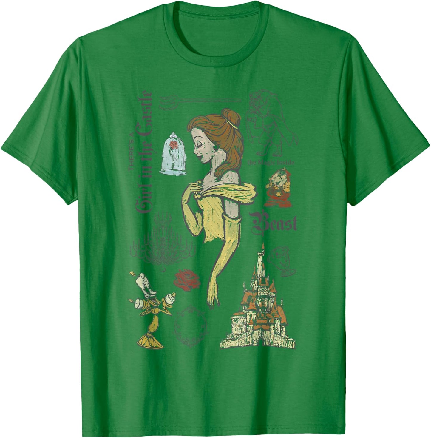 Disney Die Schöne und das Biest Charaktere Skizziertes T-Shirt - T-Shirt | Irish Green