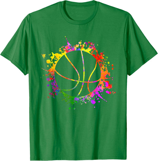 Basketball Colorful Splash Teen Girls Basketball Trainer , White T-Shirt - T-Shirt | Irish Green