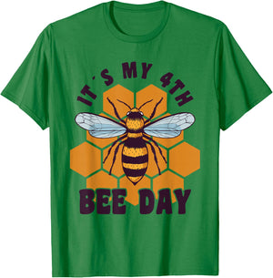 Happy 4th Birthday 4 Year Old Bee Day Bee 4th Birthday T-Shirt - T-Shirt | Irish Green