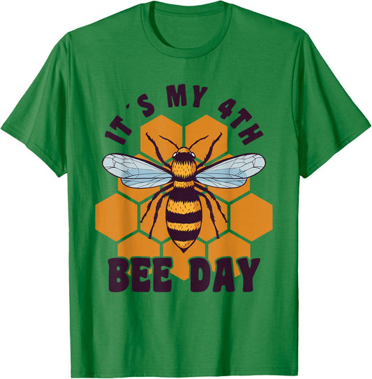 Happy 4th Birthday 4 Year Old Bee Day Bee 4th Birthday T-Shirt - T-Shirt | Irish Green