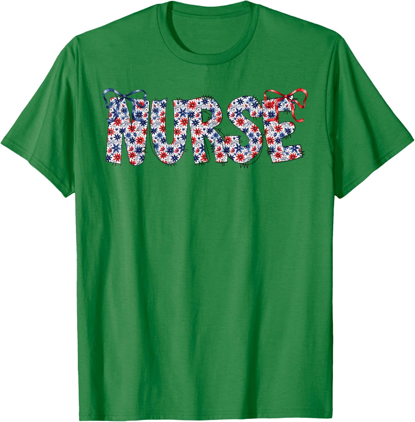 Groovy Cute Nurse Bows & Flowers USA Flag 4th Of July Women T-Shirt - T-Shirt | Irish Green