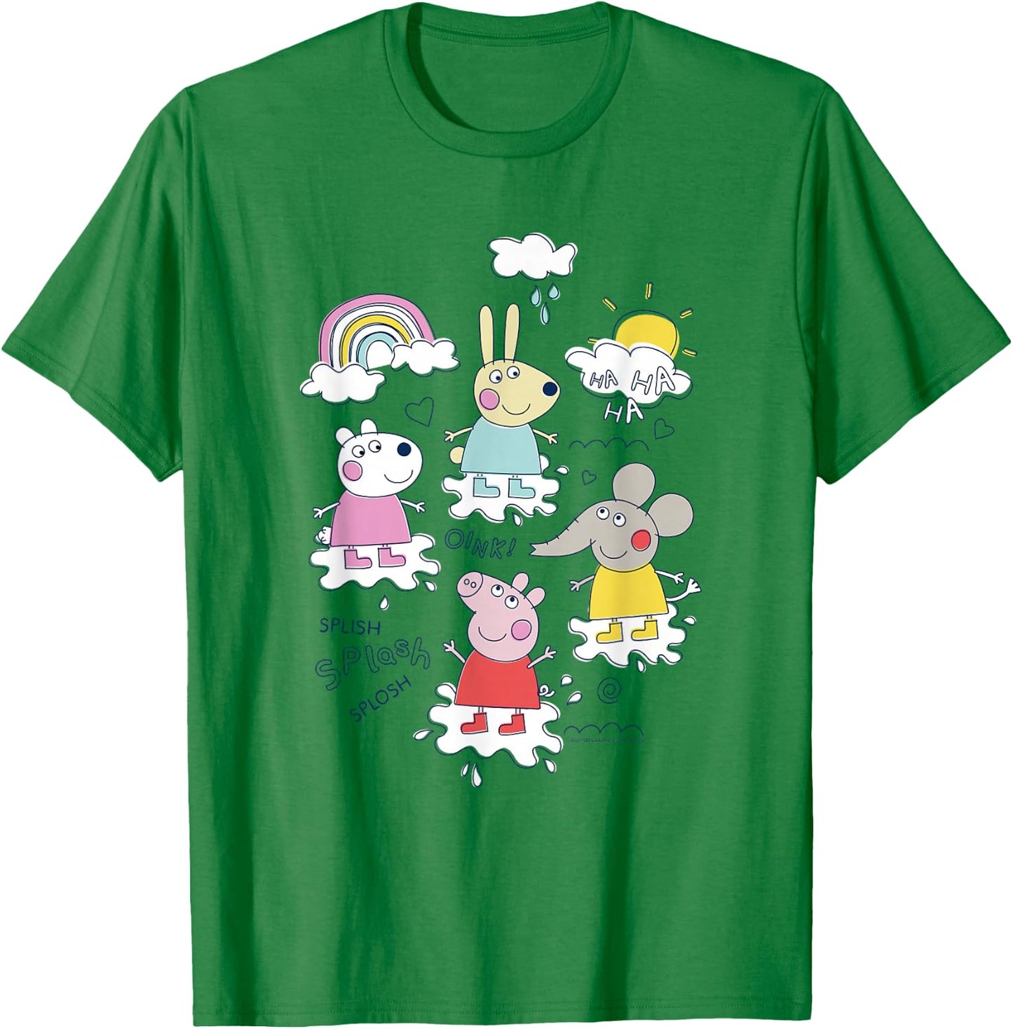 Peppa Pig Splish Splash Splosh Friends Playing In Puddles T-Shirt - T-Shirt | Irish Green