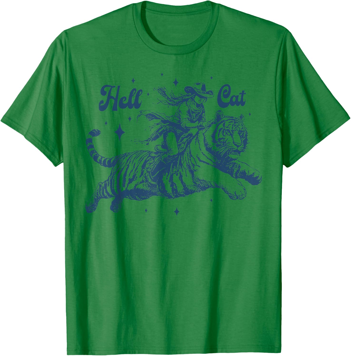 Cowgirl riding tiger Hell cat Vintage T-Shirt - T-Shirt | Irish Green