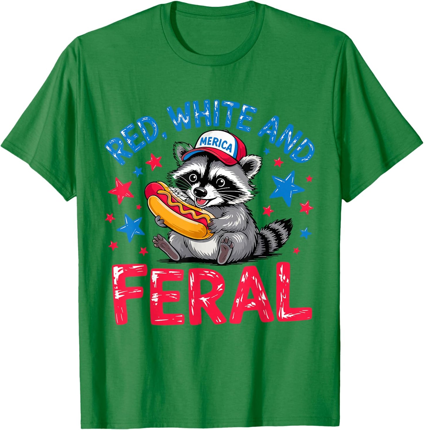 Retro Red White And Feral Raccoon USA 4th of July Boys Girls T-Shirt - T-Shirt | Irish Green