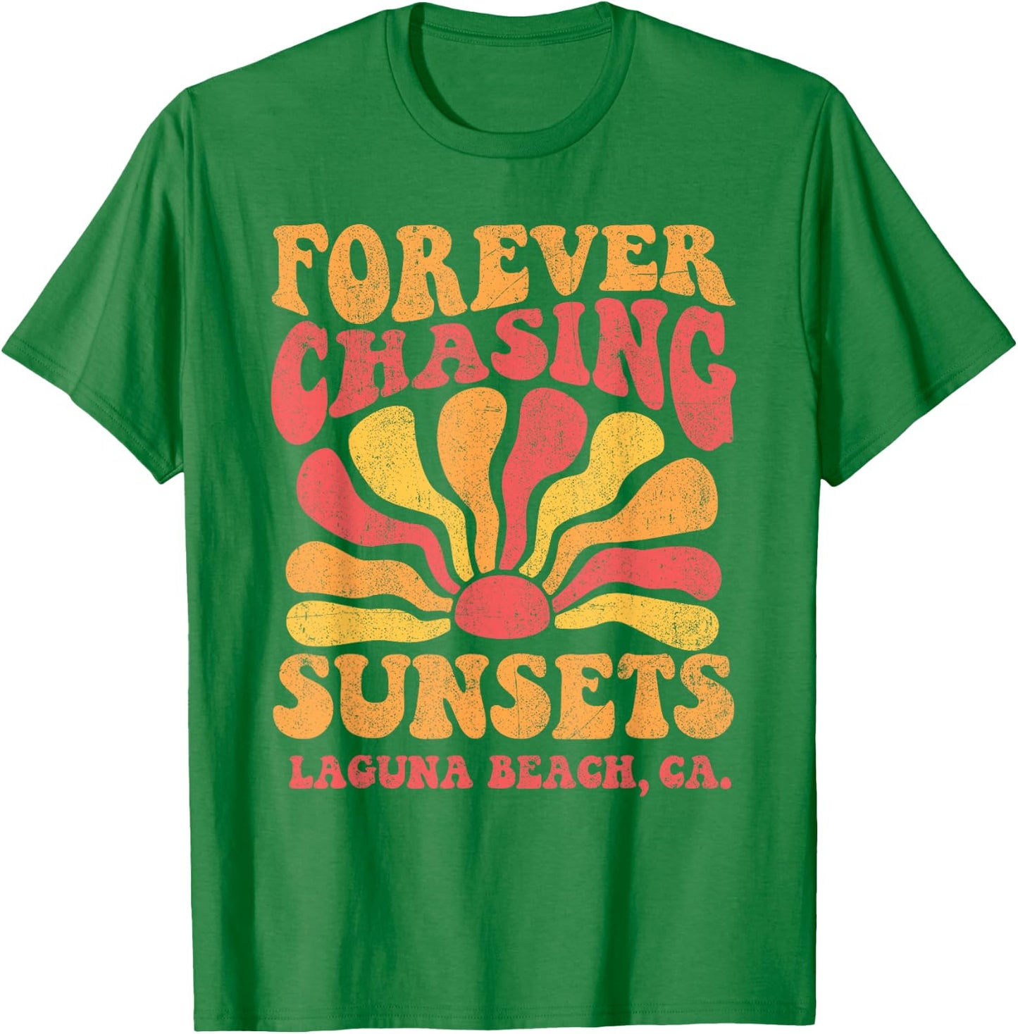 Forever Chasing Sunsets Laguna Beach California 70s Retro T-Shirt - T-Shirt | Irish Green