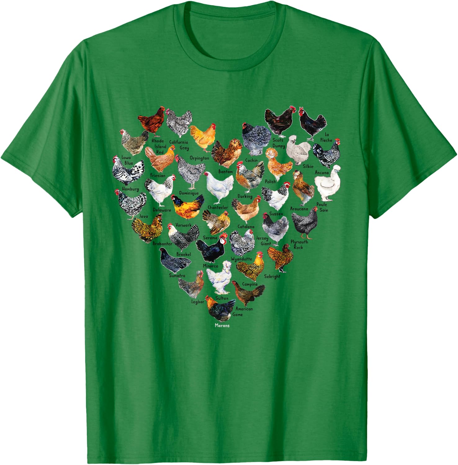 Love Chickens Heart Types of Chicken T-Shirt - T-Shirt | Irish Green