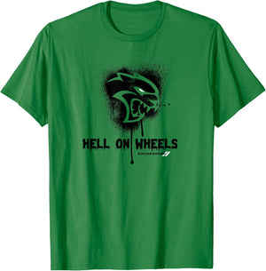 Dodge Hellcat with German Text "Die Hölle auf Räder, gray T-Shirt - T-Shirt | Irish Green