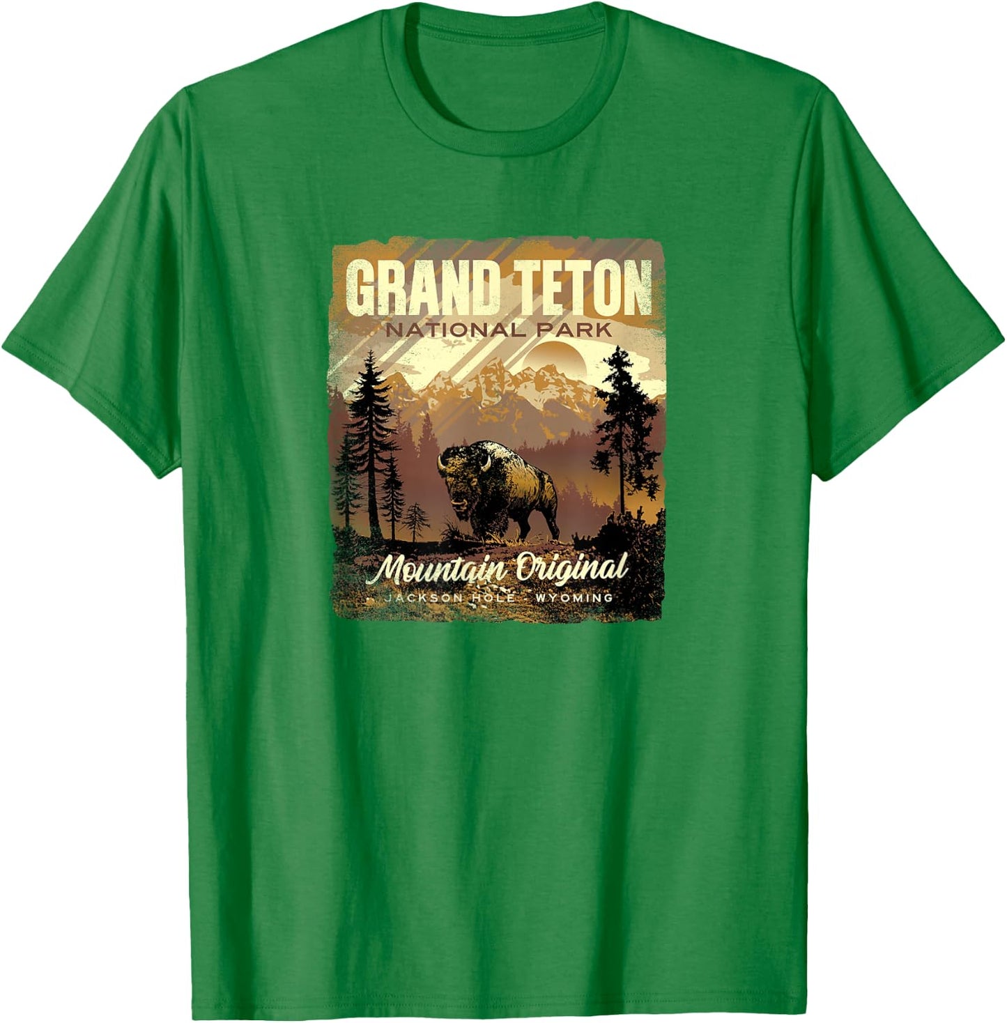 Grand Teton National Park Bison Retro Graphic T-Shirt - T-Shirt | Irish Green