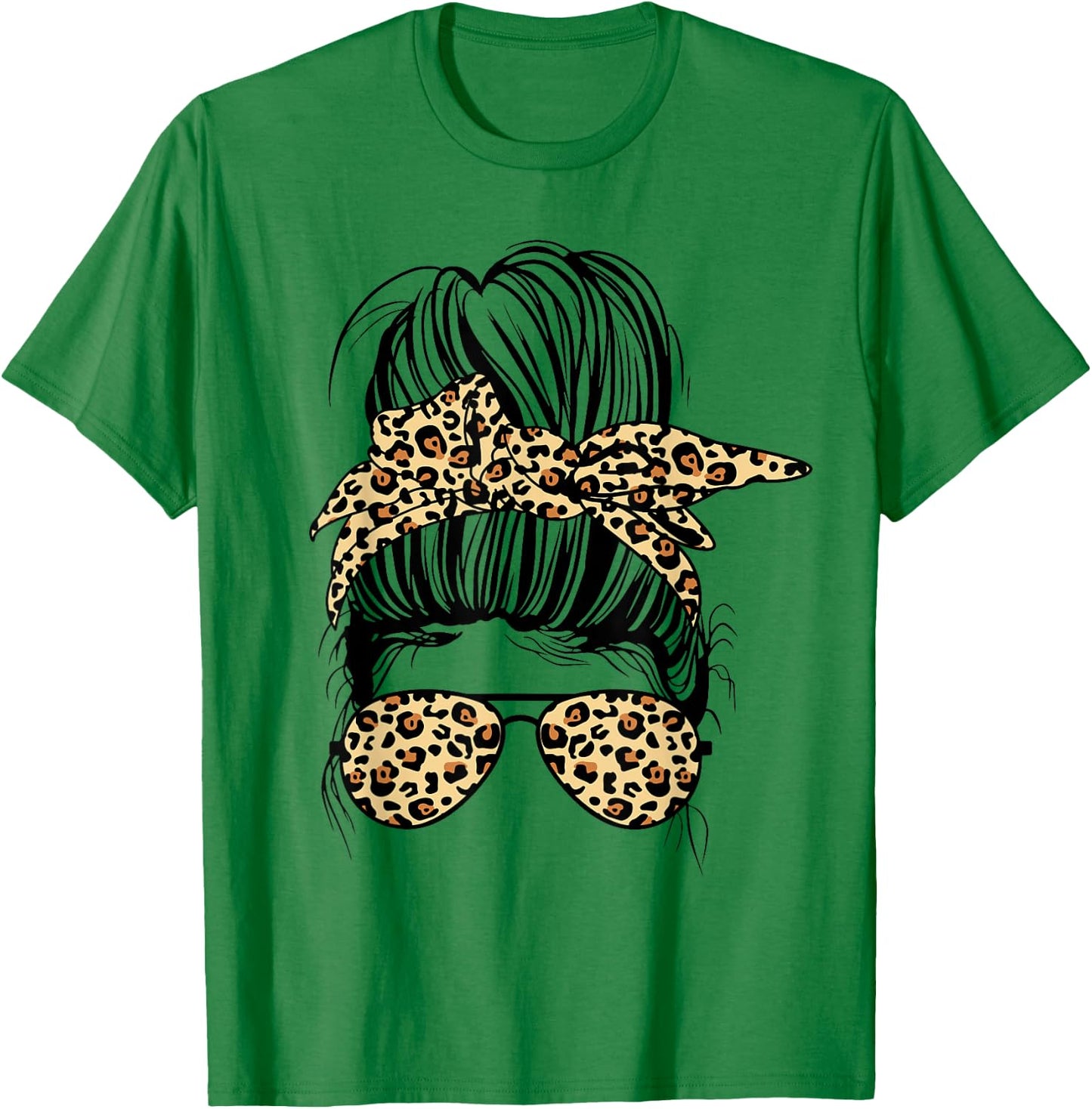 Leopard Mom Life Messy Bun Women's T-Shirt - T-Shirt | Irish Green