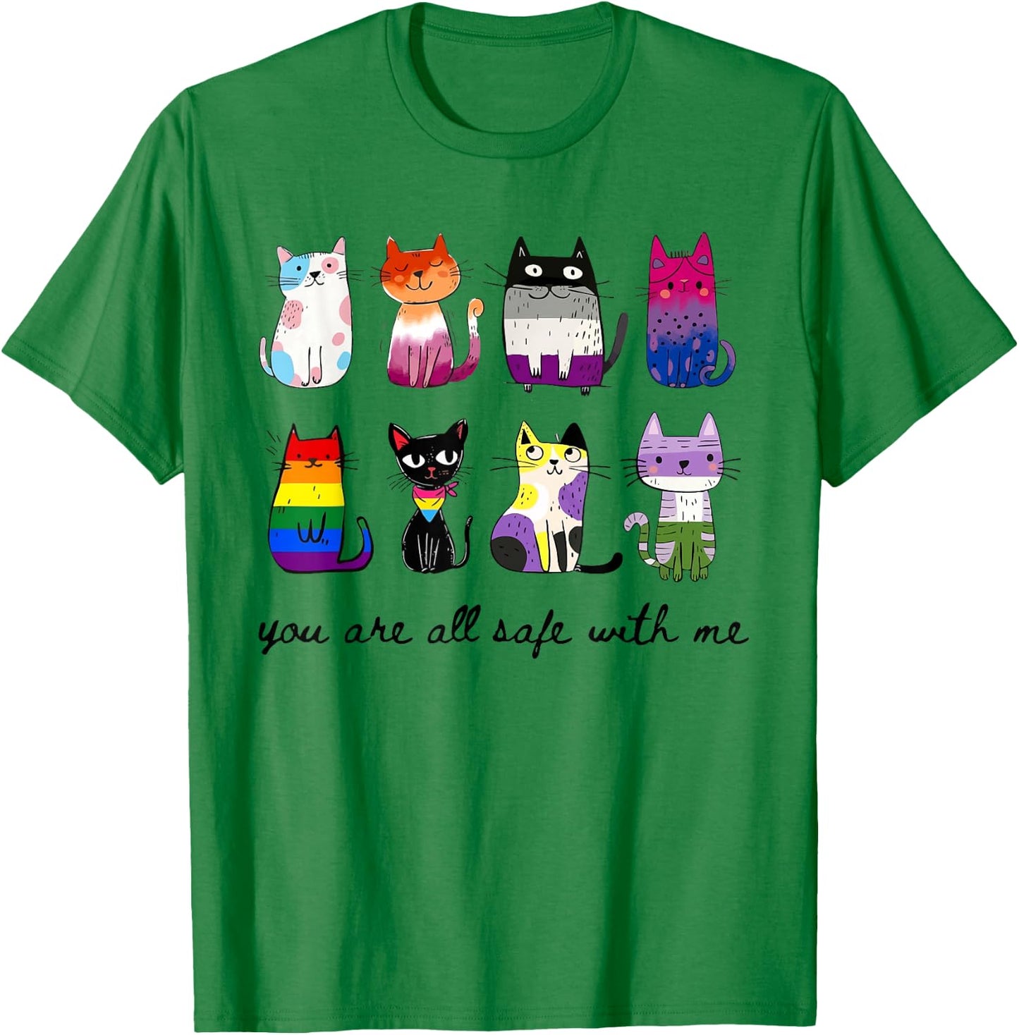 You are All Safe with Me Inclusive LGBTQ Cat Pride Month Gay T-Shirt - T-Shirt | Irish Green